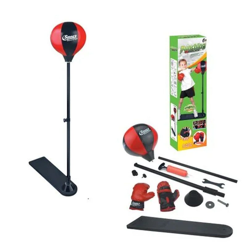 Playworld Boxing Punching Bag Set with Gloves, Pump and Adjustable Stand - Red