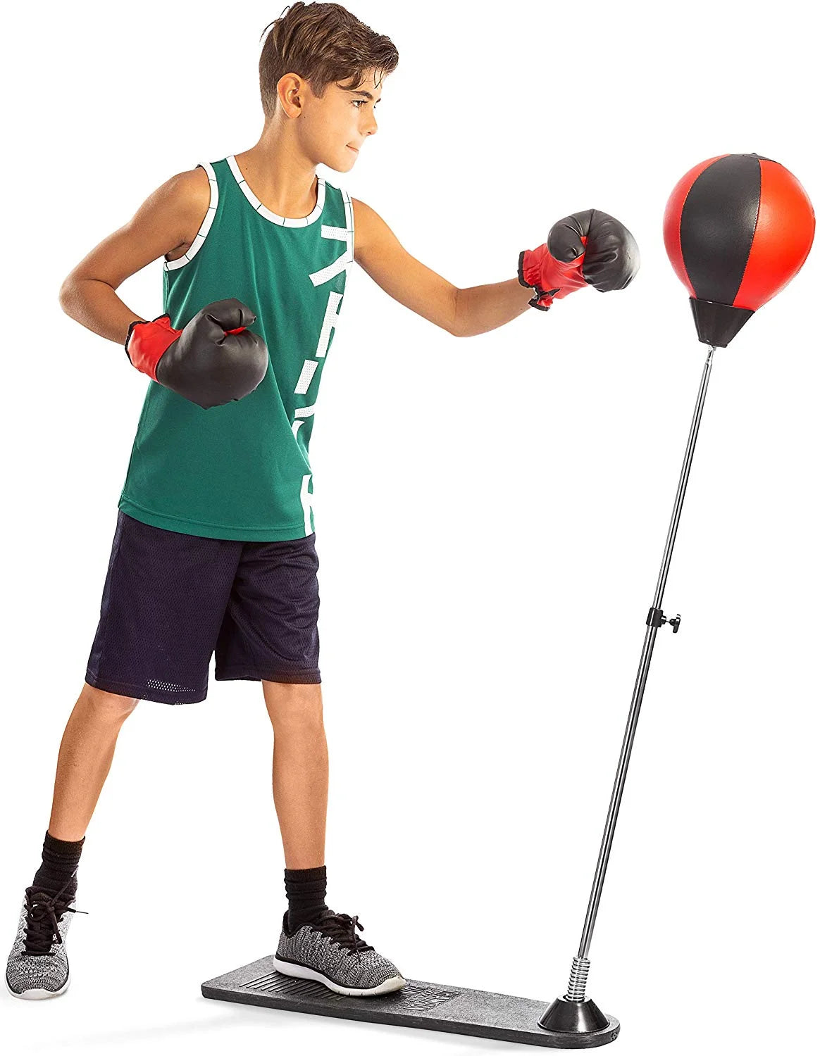 Playworld Boxing Punching Bag Set with Gloves, Pump and Adjustable Stand - Red