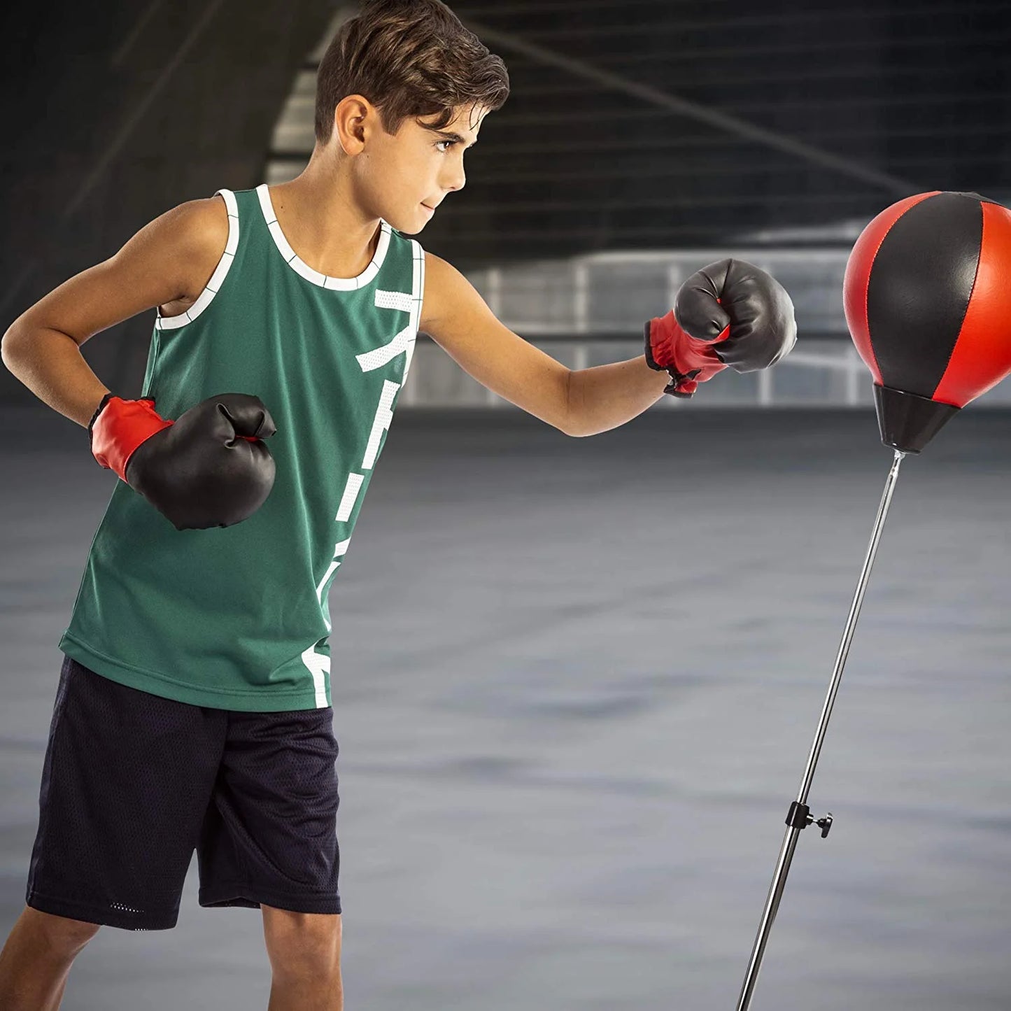 Playworld Boxing Punching Bag Set with Gloves, Pump and Adjustable Stand - Red