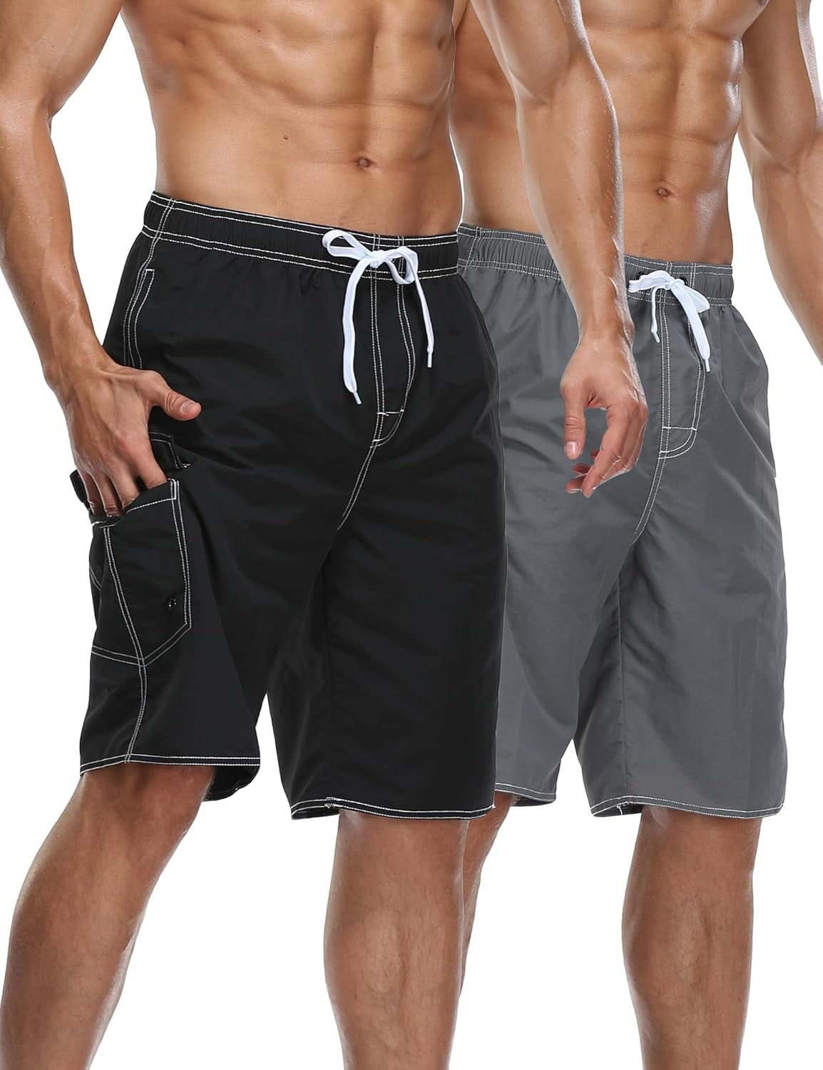 Mens Quick Dry Swim Trunks Striped Print Board Shorts with Mesh Lining