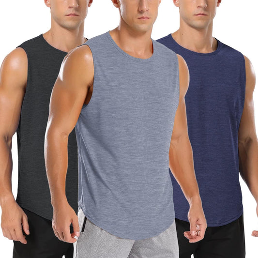 Men'S 3 Pack Workout Tank Tops Mesh Gym Sleeveless Dry Fit Bodybuilding Shirts Fitness Athletic Muscle Tee