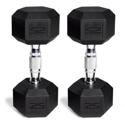 150 Lb. Coated Hex Dumbbell Weight Set, 5-25 Lb. with White Rack