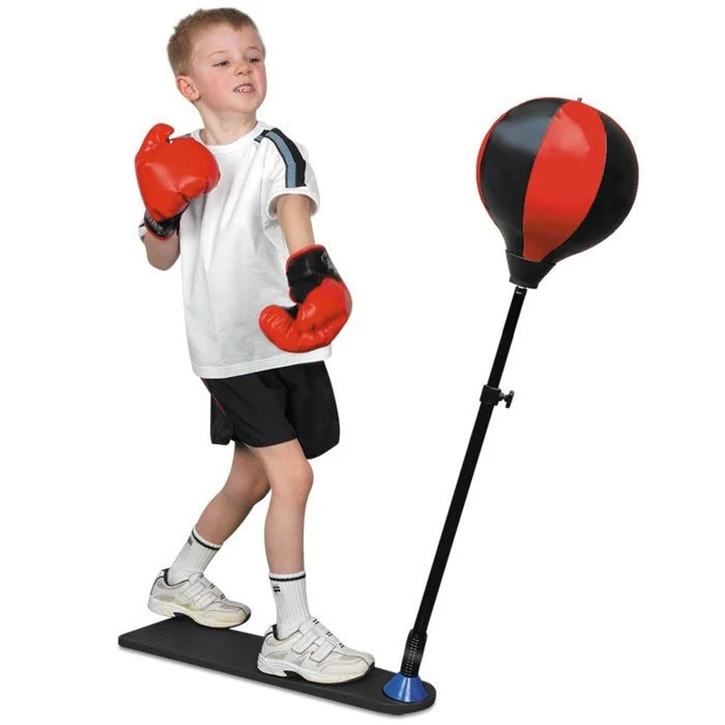 Playworld Boxing Punching Bag Set with Gloves, Pump and Adjustable Stand - Red