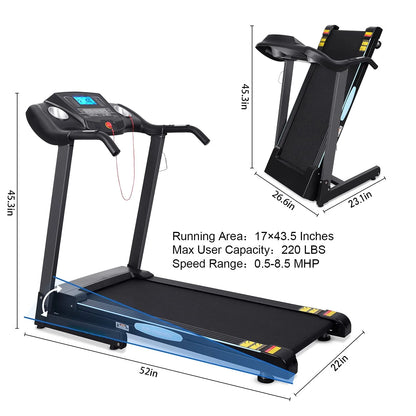 2.5 HP Folding Treadmill with 12 Levels Auto Incline 8.5 Mph Speed 15 Preset Program, 220Lbs Max Weight, for Home Gym