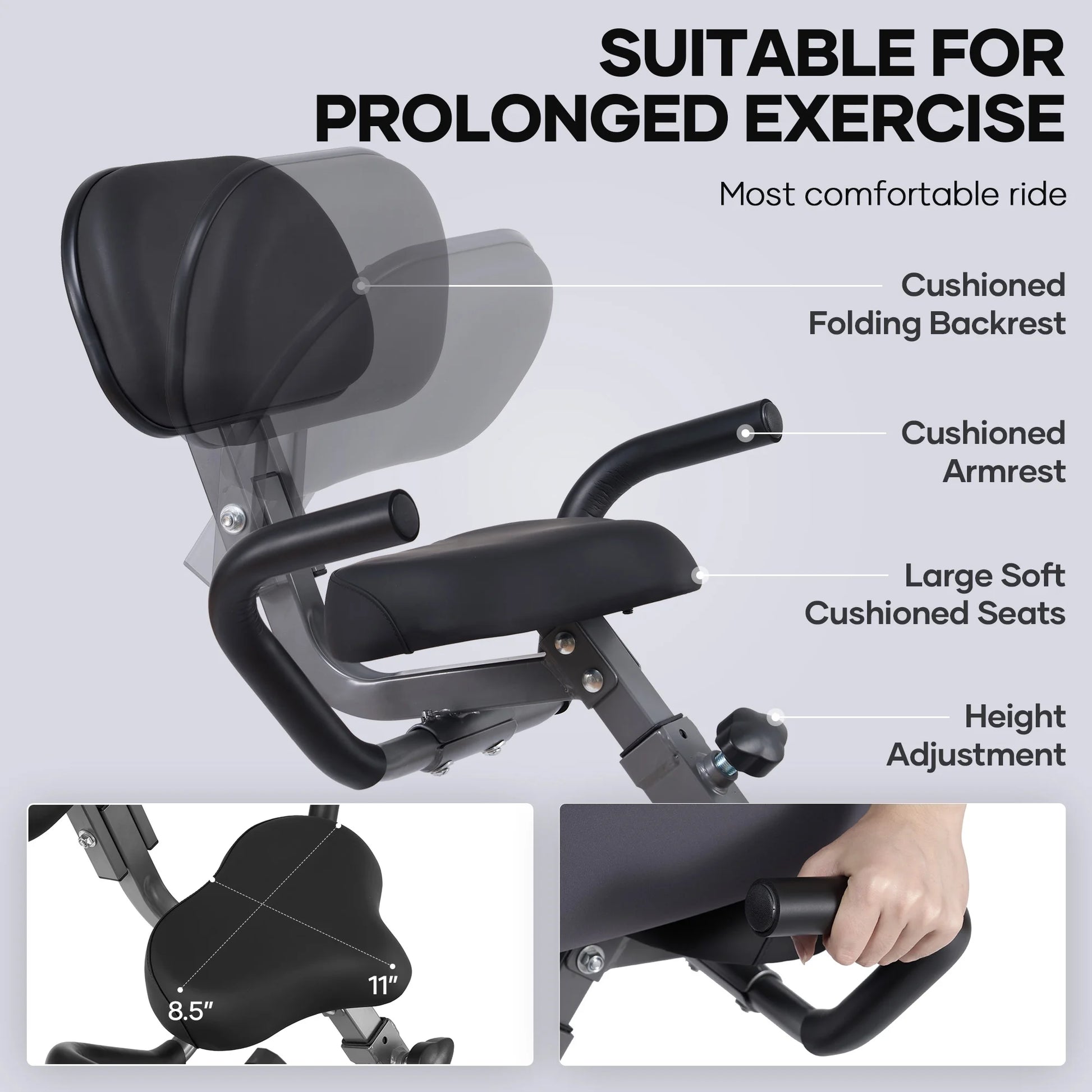 3-In-1 Exercise Bike Quiet Folding Magnetic Stationary Exercise Bikes with Arm Resistance Bands Home Workout Use