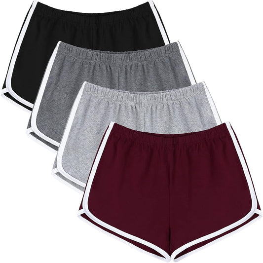 4 Pack Yoga Short Pants Cotton Sports Shorts Gym Dance Lounge Shorts Dolphin Running Athletic Shorts for Women